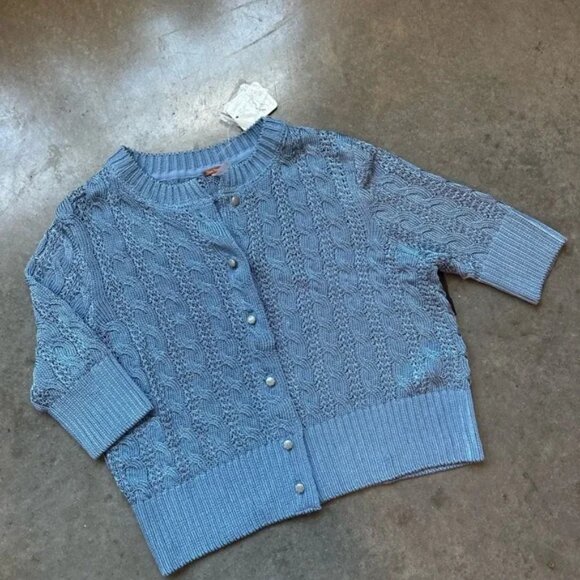 Free people blue cardigan short sleeve sweater nwt Xs - Picture 1 of 1
